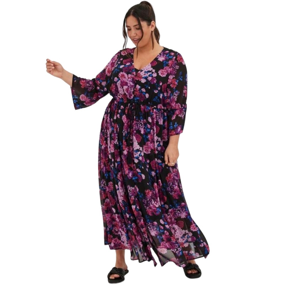Torrid Maxi Chiffon Button Up Black Floral Summer Dress - Torrid 1 - US 14/16